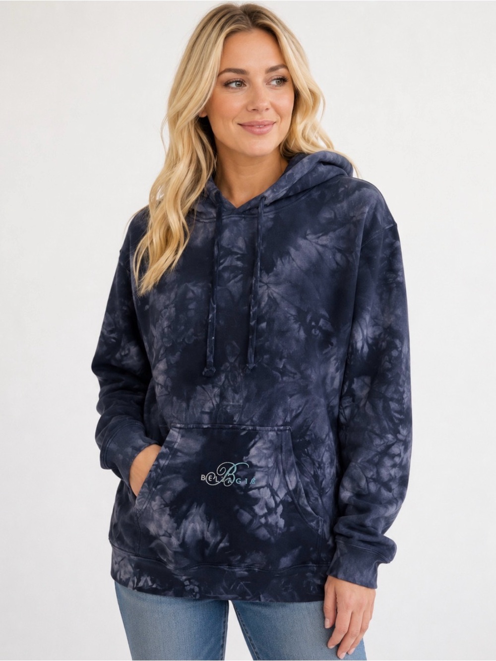 Bellagio Las Vegas Hotel Blue Tie Dye Hoodie Long Sleeve Sweatshirt Size L